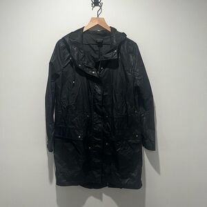 Trouvé Black Rain Hooded Trench Coat Nylon Lightweight M